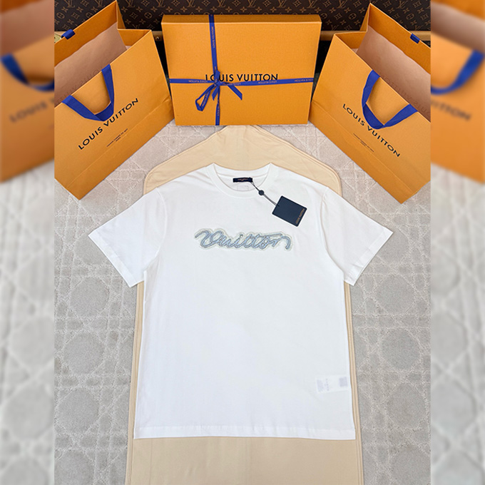 lv louis vuitton signature embroidered crew neck t-shirt